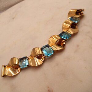 MARCEL BOUCHER PARISINA LARGE AQUAMARINE RS IN GOLD VERMEIL WAVY BRACELET DRW